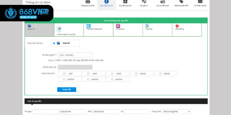 Các thao tác nạp rút tiền siêu nhanh an toàn